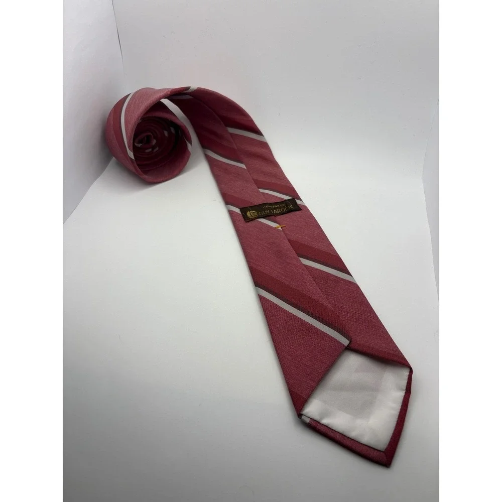 Guy Laroche Mens Silk Tie Burgundy Grey White Diagonal Stripe Designer Necktie
